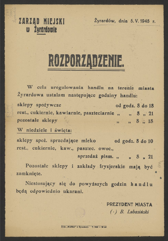 Zakaz Handlu Żyrardów 1945 rok.png